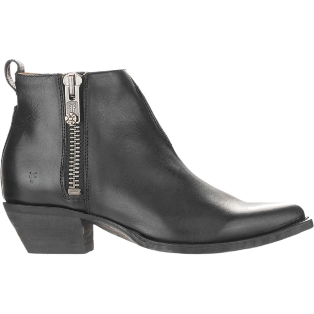 Frye Sacha Moto Shortie Zip Boot in Black Leather